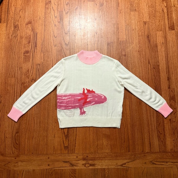 Mairos Pachi Sweaters - Mairos Pachi white and pink Axolotl sweater size M